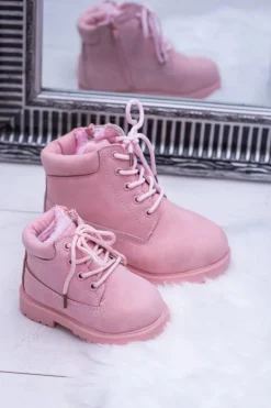 Best Boto Dziecięce Ocieplane Trapery Botki Pudrowy Róż Dexter