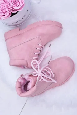 Best Boto Dziecięce Ocieplane Trapery Botki Pudrowy Róż Dexter