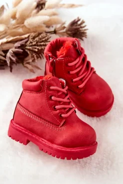 Discount Dziecięce Ocieplane Trapery Botki Czerwone Dexter Dzieci Chłopięce|Dziewczęce