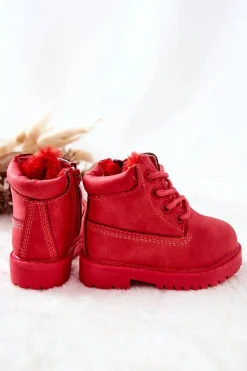 Discount Dziecięce Ocieplane Trapery Botki Czerwone Dexter Dzieci Chłopięce|Dziewczęce
