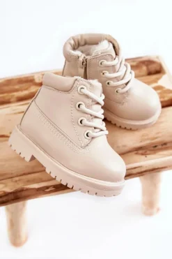 New Dziecięce Ocieplane Trapery Botki Jasnobeżowe Dexter Dzieci Chłopięce|Dziewczęce