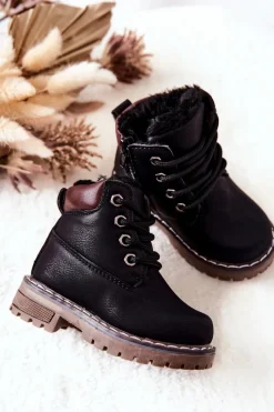 Chłopięce|Dziewczęce>Boto Dziecięce Ocieplane Trapery Botki Czarne Royals