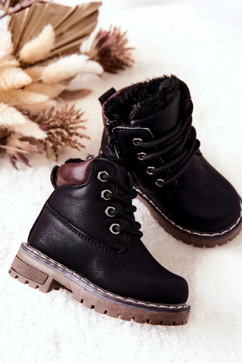 Chłopięce|Dziewczęce>Boto Dziecięce Ocieplane Trapery Botki Czarne Royals