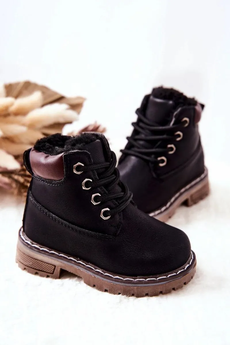 Chłopięce|Dziewczęce>Boto Dziecięce Ocieplane Trapery Botki Czarne Royals