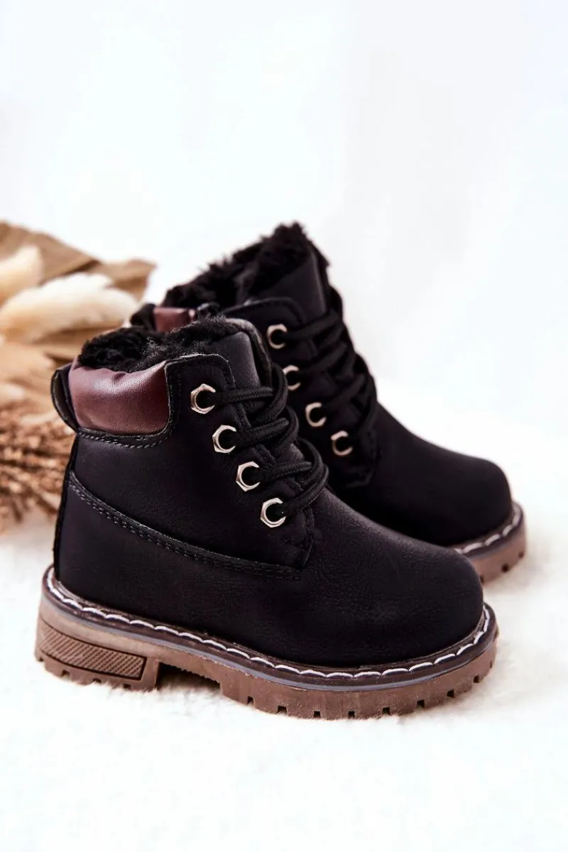 Chłopięce|Dziewczęce>Boto Dziecięce Ocieplane Trapery Botki Czarne Royals