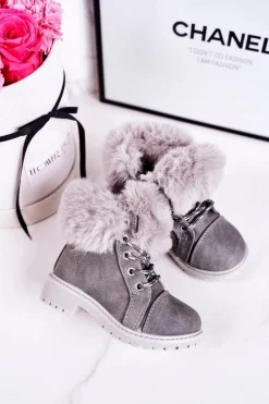 Clearance Boto Dziecięce Ocieplane Traperki Z Futerkiem Szare Nella