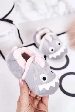 Sale Dziecięce Ocieplane Welurowe Papcie Szare Monster Dzieci Chłopięce|Dziewczęce