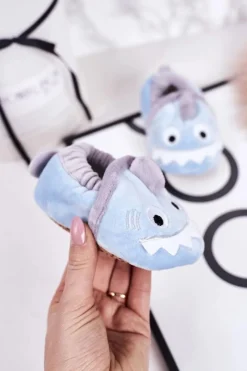 Hot Boto Dziecięce Ocieplane Welurowe Papcie Niebieskie Monster