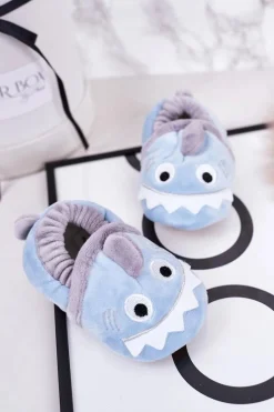 Hot Boto Dziecięce Ocieplane Welurowe Papcie Niebieskie Monster