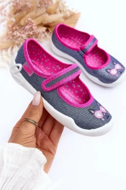 Hot BEFADO Dziecięce Papcie Baleriny Błyszczące 114X422 Granatowo-Różowe