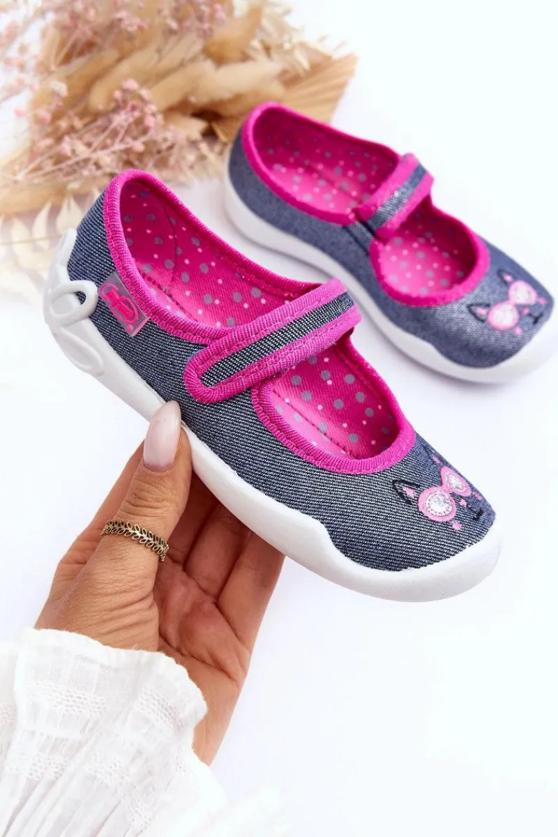 Hot BEFADO Dziecięce Papcie Baleriny Błyszczące 114X422 Granatowo-Różowe