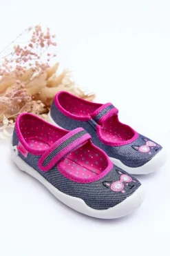 Hot BEFADO Dziecięce Papcie Baleriny Błyszczące 114X422 Granatowo-Różowe