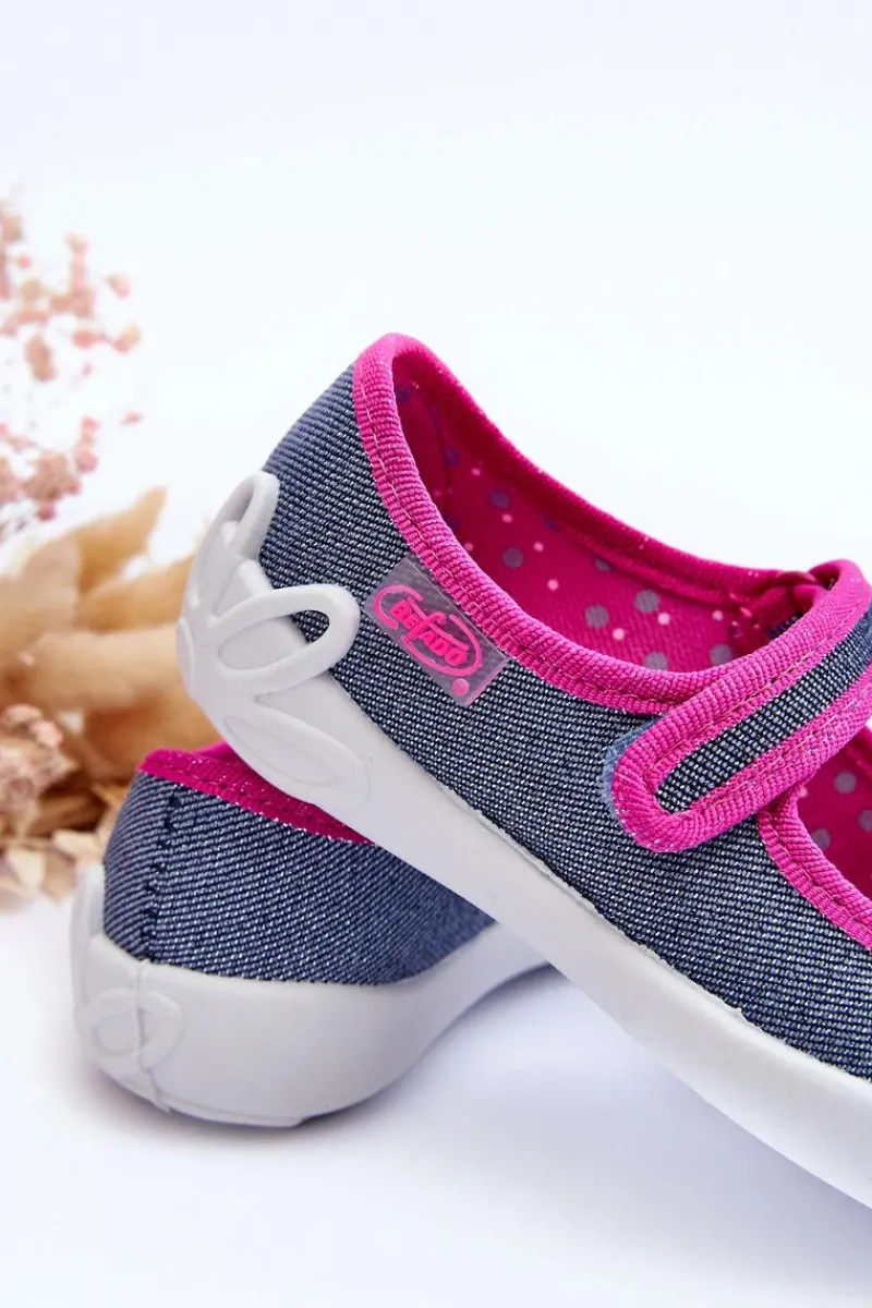 Hot BEFADO Dziecięce Papcie Baleriny Błyszczące 114X422 Granatowo-Różowe