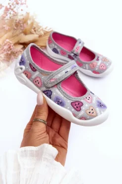 Clearance Dziecięce Papcie Baleriny Serca 114X516 Szare Dzieci Dziewczęce|Balerinki Dziecięce