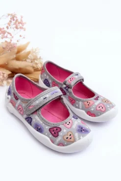 Clearance Dziecięce Papcie Baleriny Serca 114X516 Szare Dzieci Dziewczęce|Balerinki Dziecięce