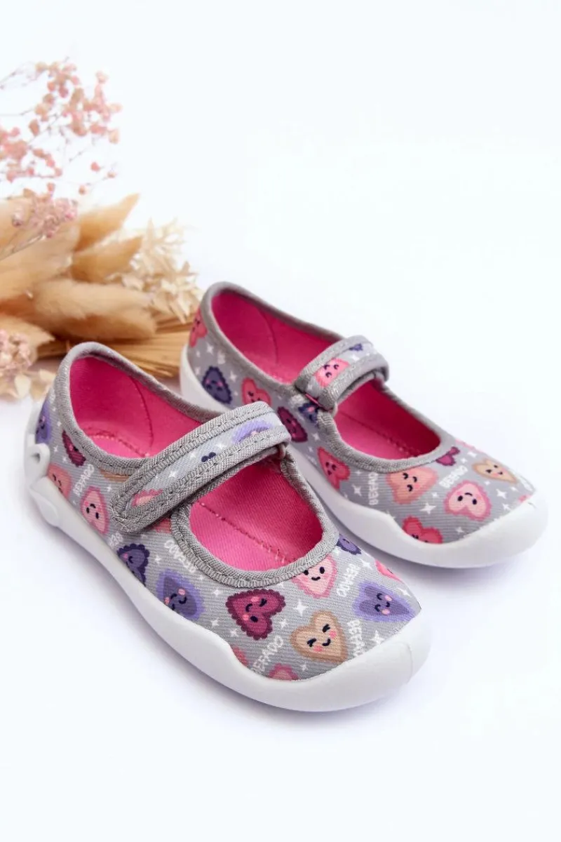 Clearance Dziecięce Papcie Baleriny Serca 114X516 Szare Dzieci Dziewczęce|Balerinki Dziecięce