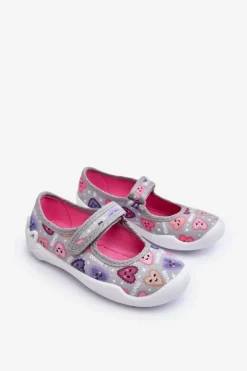 Clearance Dziecięce Papcie Baleriny Serca 114X516 Szare Dzieci Dziewczęce|Balerinki Dziecięce