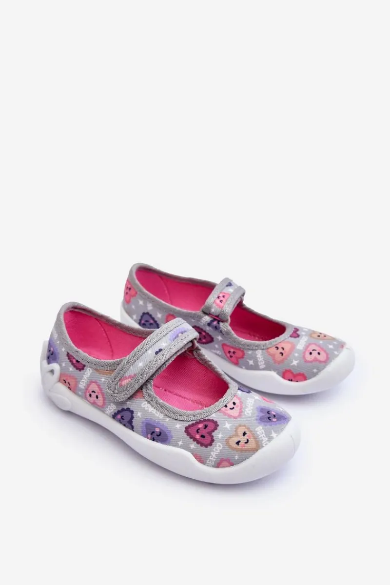 Clearance Dziecięce Papcie Baleriny Serca 114X516 Szare Dzieci Dziewczęce|Balerinki Dziecięce