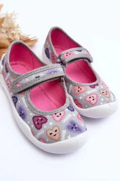 Clearance Dziecięce Papcie Baleriny Serca 114X516 Szare Dzieci Dziewczęce|Balerinki Dziecięce