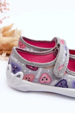 Clearance Dziecięce Papcie Baleriny Serca 114X516 Szare Dzieci Dziewczęce|Balerinki Dziecięce