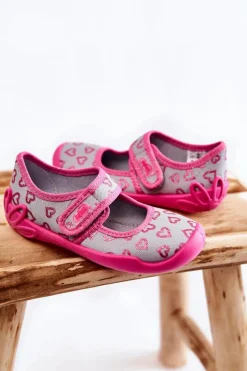 Discount BEFADO Dziecięce Papcie Baleriny Serca 123X070 Szaro-Różowe