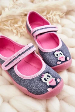 Online BEFADO Dziecięce Papcie Baleriny Panda 114X506 Szaro-Różowe