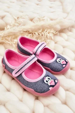 Online BEFADO Dziecięce Papcie Baleriny Panda 114X506 Szaro-Różowe