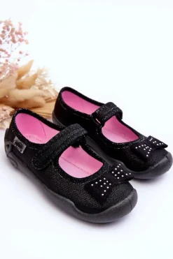 Dziewczęce|Back To School></noscript>BEFADO Dziecięce Papcie Baleriny Kokardki 114X240 Czarne Czarny