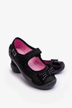 Dziewczęce|Back To School></noscript>BEFADO Dziecięce Papcie Baleriny Kokardki 114X240 Czarne Czarny