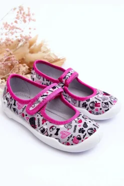 Outlet BEFADO Dziecięce Papcie Baleriny 114X521 Szaro-Różowe