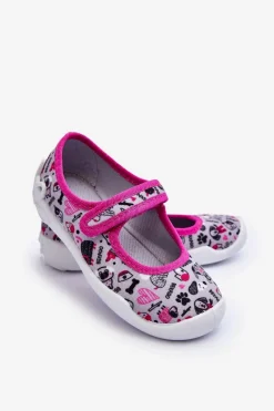 Outlet BEFADO Dziecięce Papcie Baleriny 114X521 Szaro-Różowe