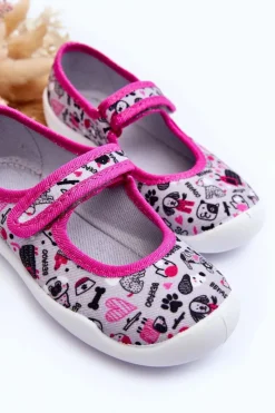 Outlet BEFADO Dziecięce Papcie Baleriny 114X521 Szaro-Różowe