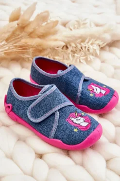 New BEFADO Dziecięce Papcie Jednorożec 122X016 Niebiesko-Różowe