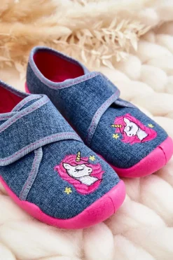 New BEFADO Dziecięce Papcie Jednorożec 122X016 Niebiesko-Różowe