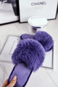 Sale Boto Dziecięce Papcie Klapki z Futerkiem Fioletowe Snow Ball