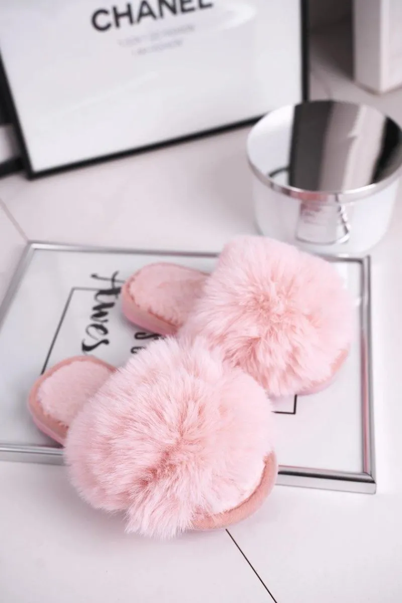 Dziewczęce|Dziewczęce>Boto Dziecięce Papcie Klapki z Futerkiem Jasny Róż Snow Ball