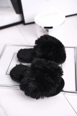 Dziewczęce|Dziewczęce>Boto Dziecięce Papcie Klapki z Futerkiem Czarne Snow Ball