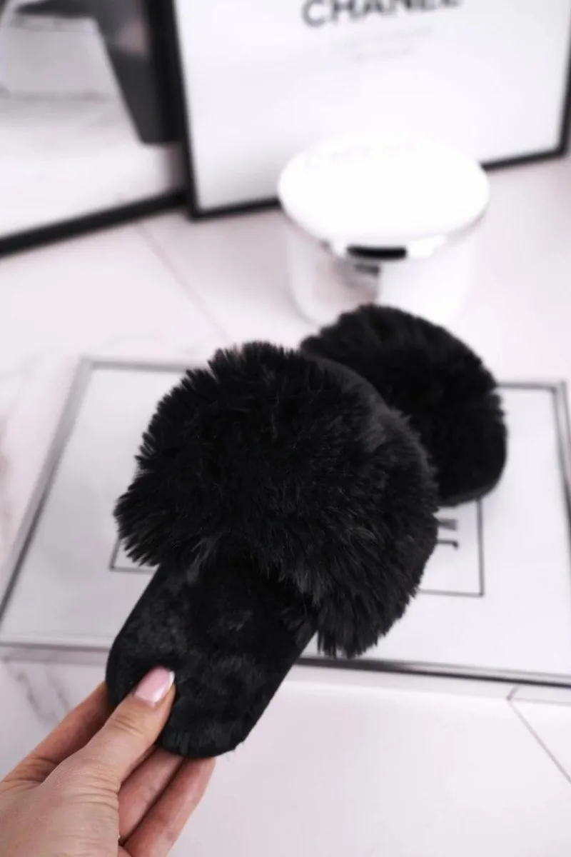 Dziewczęce|Dziewczęce>Boto Dziecięce Papcie Klapki z Futerkiem Czarne Snow Ball