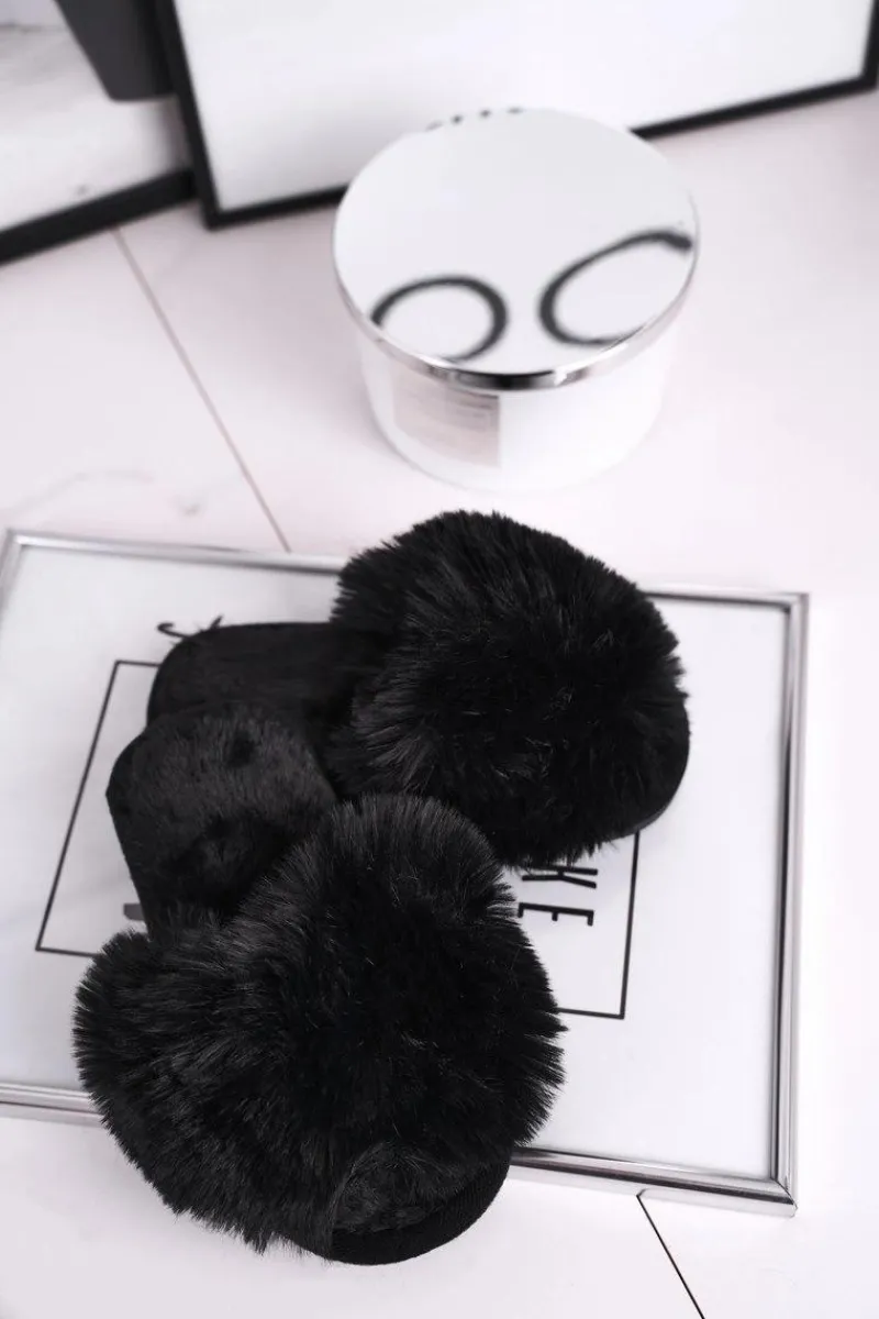 Dziewczęce|Dziewczęce>Boto Dziecięce Papcie Klapki z Futerkiem Czarne Snow Ball