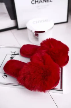 Dziecięce Papcie Klapki z Futerkiem Czerwone Snow Ball Dzieci Dziewczęce|Dziewczęce