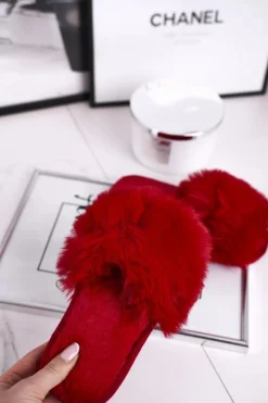 Dziecięce Papcie Klapki z Futerkiem Czerwone Snow Ball Dzieci Dziewczęce|Dziewczęce