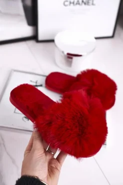 Dziecięce Papcie Klapki z Futerkiem Czerwone Snow Ball Dzieci Dziewczęce|Dziewczęce