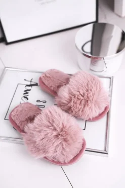 Sale Dziecięce Papcie Klapki z Futerkiem Pudrowy Róż Snow Ball Damskie Dziewczęce|Dziewczęce