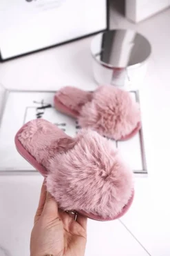 Sale Dziecięce Papcie Klapki z Futerkiem Pudrowy Róż Snow Ball Damskie Dziewczęce|Dziewczęce