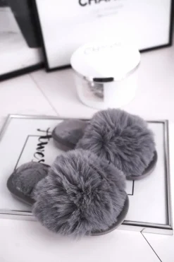 Dziewczęce|Dziewczęce>Boto Dziecięce Papcie Klapki z Futerkiem Szare Snow Ball