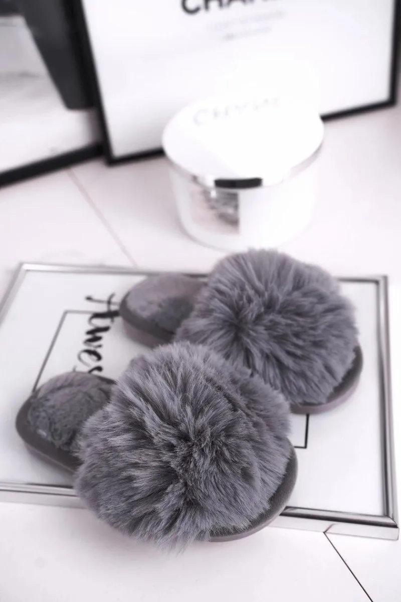 Dziewczęce|Dziewczęce>Boto Dziecięce Papcie Klapki z Futerkiem Szare Snow Ball