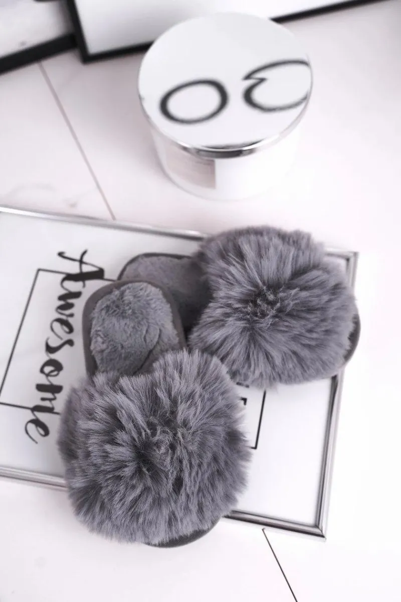 Dziewczęce|Dziewczęce>Boto Dziecięce Papcie Klapki z Futerkiem Szare Snow Ball