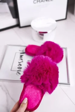 New Boto Dziecięce Papcie Klapki z Futerkiem Fuksja Snow Ball