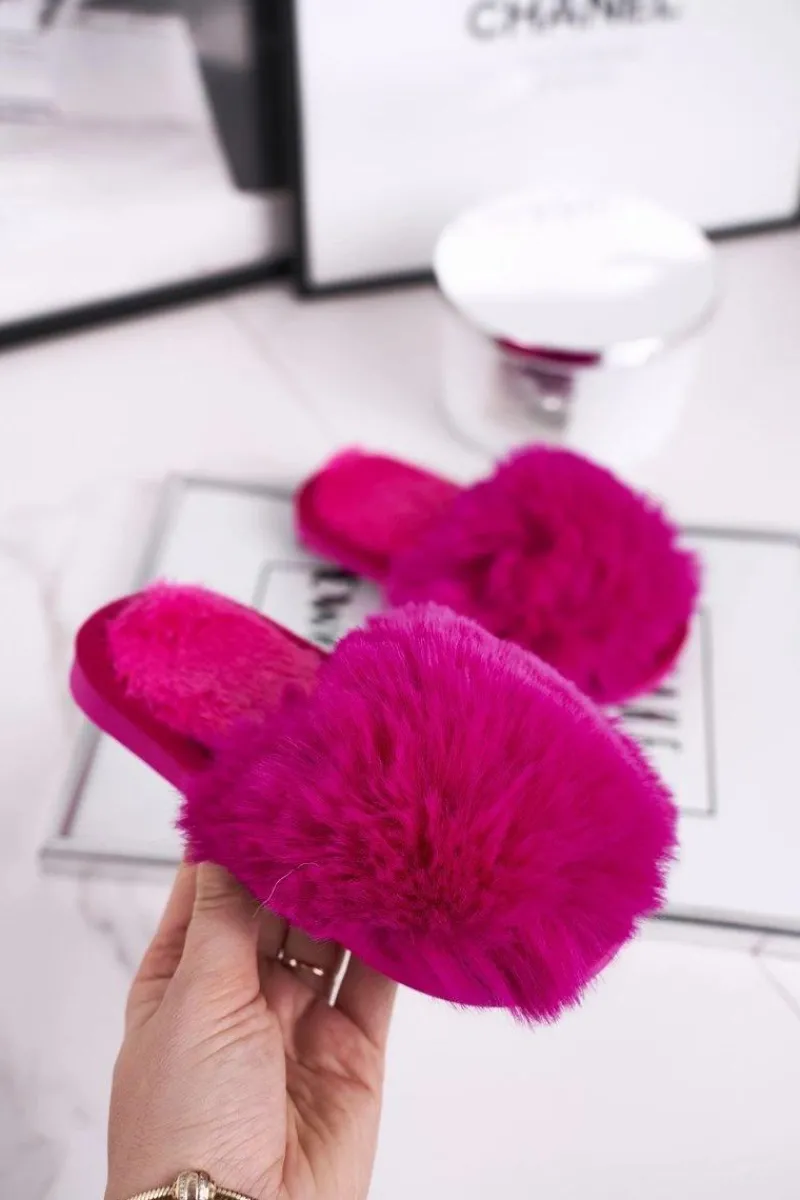 Dziewczęce|Dziewczęce>Boto Dziecięce Papcie Klapki z Futerkiem Fuksja Snow Ball