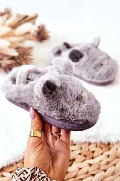 Dziewczęce>Boto Dziecięce Papcie Kotki Z Uszami Szare Tammy